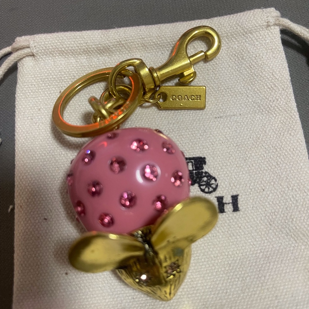 COACH Pink Crystal Bee Keychain with Gold-Tone Hardware